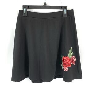 Black A-line Mini Skirt with Flower